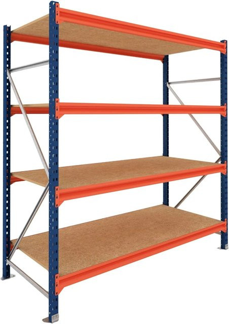 PROREGAL DOMINUS Schwerlastregal mit 4 Ebenen und Spanplatten-Fachböden, Blau/Orange, H x B x T: 200 x 150 x 60 cm - Bild 1