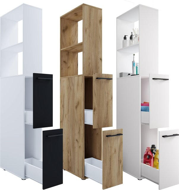 VCM Mehrzweckschrank Sadilo XL in Honig-Eiche mit zwei Schubladen, B/T/H: 25 x 50 x 183 cm - Bild 4