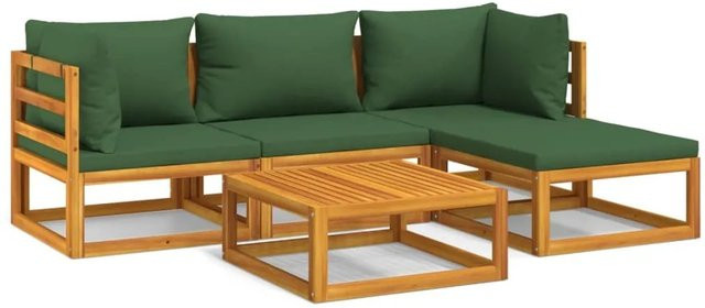 vidaXL 5-tlg Garten-Lounge-Set aus Akazien-Massivholz mit grünen Polsterkissen in L-Form - Bild 1