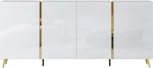 Vente-unique Sideboard Marzialo Modern Weiß und Gold glänzend Breite: 199,3 cm - Bild 1