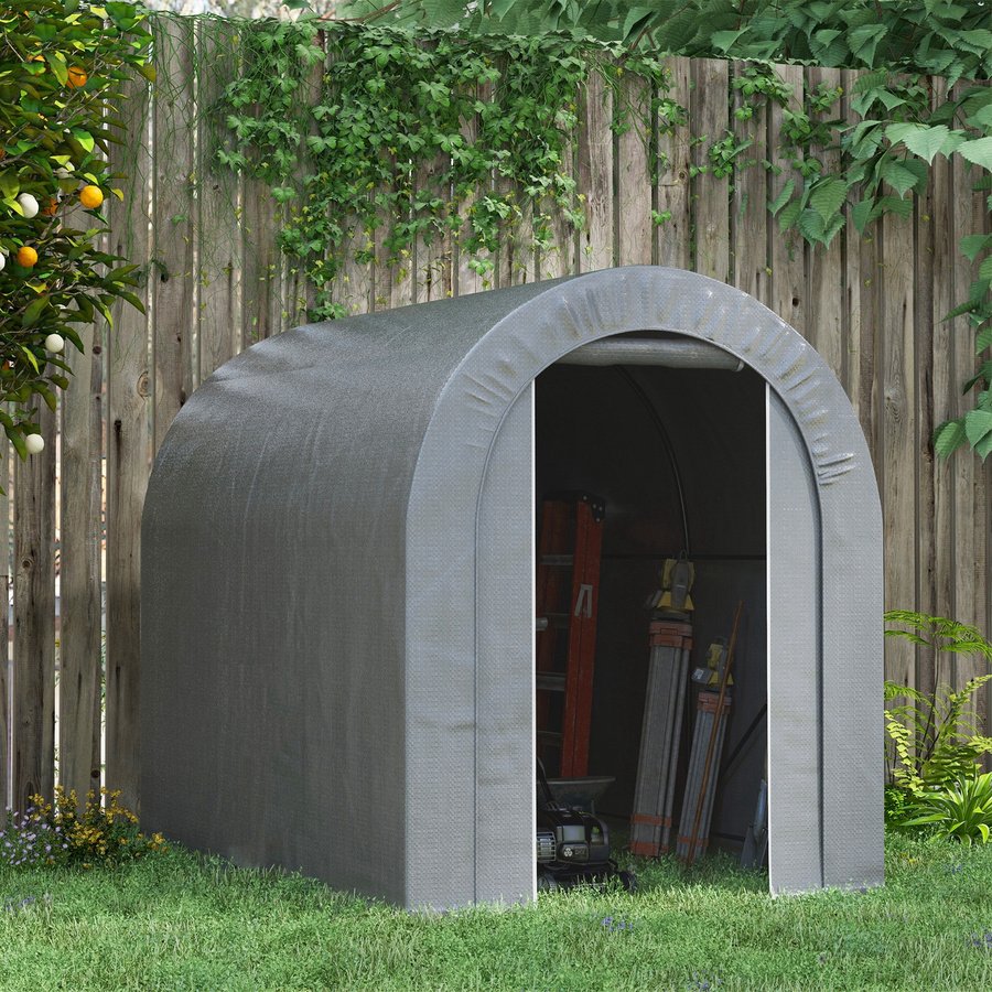 Outsunny Gartenlagerschuppen Outdoor Aufbewahrungszelt aus verzinktem Metall und PE-Plane in Grau, B/T/H: 240 x 160 x 190 cm - Bild 2