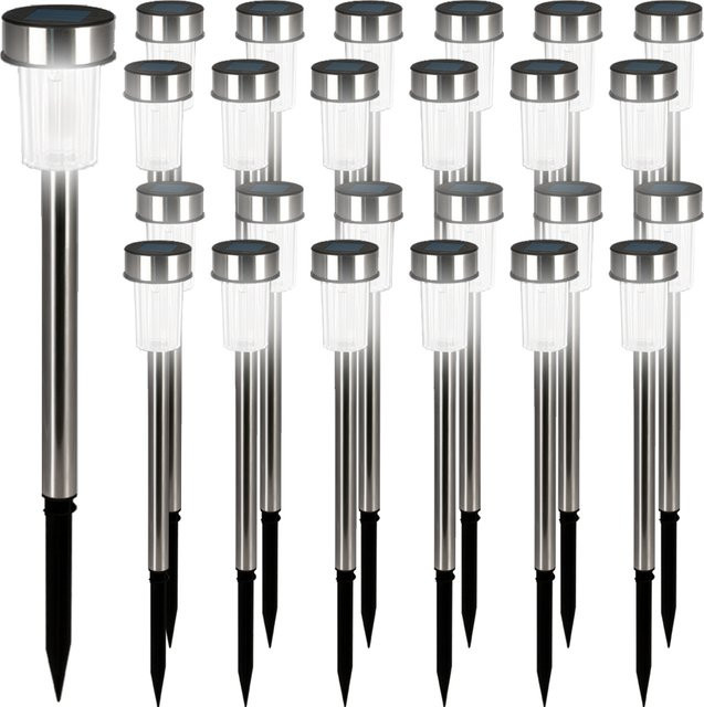 monzana LED Solarleuchten 24er-Set aus Edelstahl in Silber mit Warmweißem Licht und Dämmerungssensor, Höhe: 36,5 cm - Bild 1
