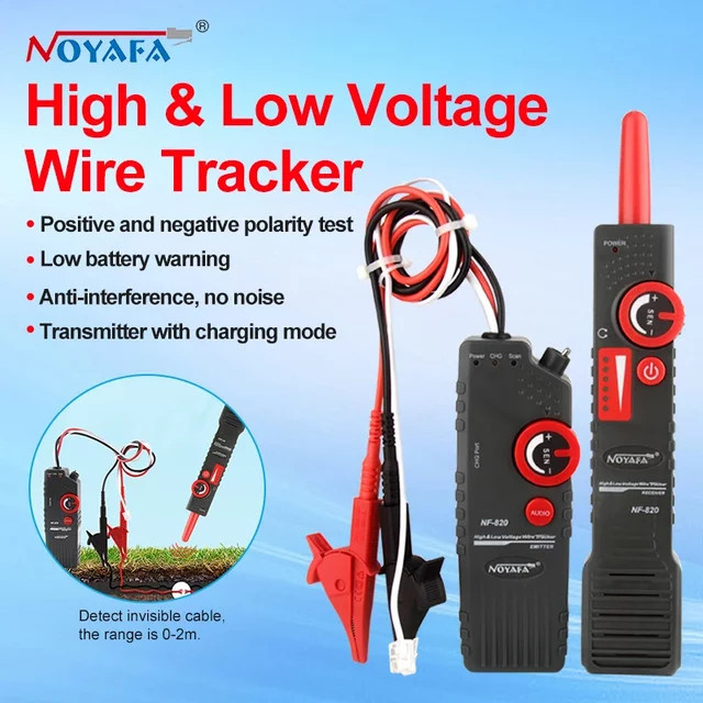 Noyafa NF-820 Kabelortungsgerät für RJ45, RJ11 und BNC in Schwarz – Hochspannungs- und Niederspannungs-Kabeltester sowie Leitungsfinder für LAN-Netzwerkkabel - Bild 1