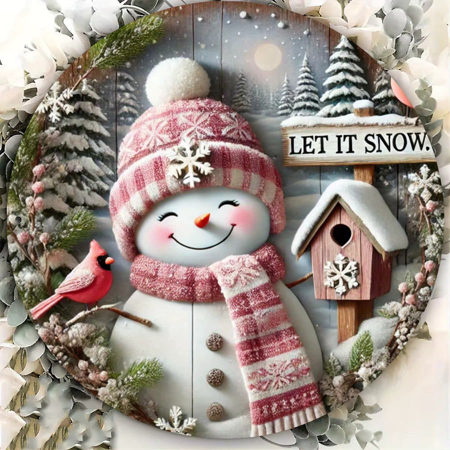 Rundes Metallschild Potdemiel mit Schneemann-Illustration in Rosa, Durchmesser: 20,32 cm - Bild 3
