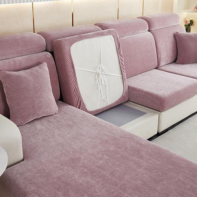 BRHUIXUE Chenille Sofakissenbezug in Pink, elastischer Schonbezug für Sessel und Ecksofas, rutschfest und maschinenwaschbar - Bild 1