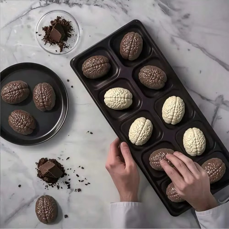 FAIS DU Silikon Schokoladenform in Gehirnform mit 10 Mulden, schwarze Backform für kreative DIY-Kuchen und Halloween-Dekorationen - Bild 2