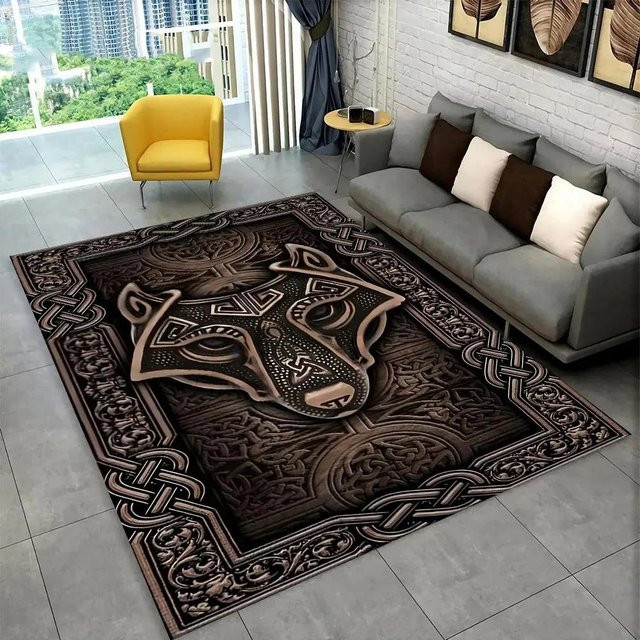 Rutschfester Teppich mit nordischer Wikinger-Mythologie von Karpetti in Braun, B/T: 60 x 40 cm - Bild 1