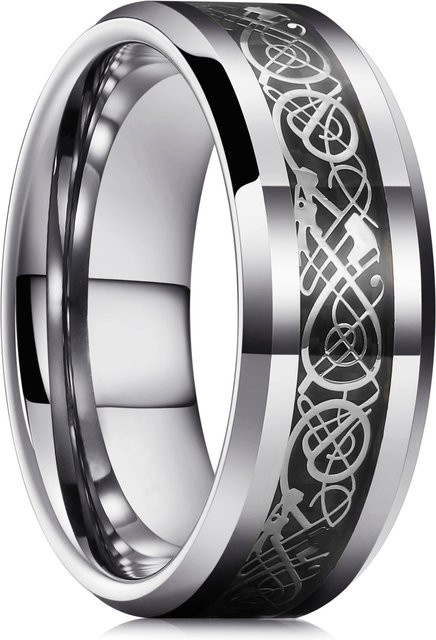 YIRAN Ring Titan-Edelstahl, Schwarz-Blau, 8 mm, Herren - Bild 1