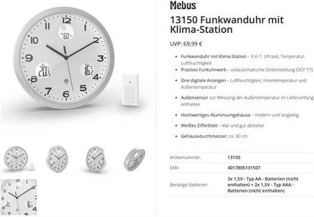 Mebus Funk Funkuhr, Aluminium, 30cm, Unisex - Bild 1