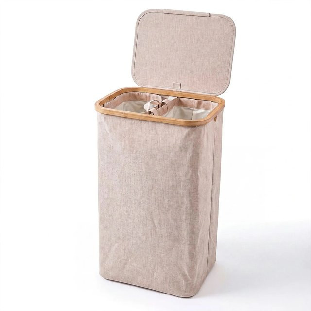Björn&Schiller Wäschebox mit Deckel und 2 Fächern in Beige, 105 l, aus Stoff und Bambus - Bild 1