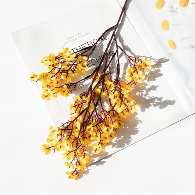 Uflower Künstliche Kirschblüten und Schleierkraut in Orange und Gelb, 2 Stück Kunstblumen Zweige für DIY Hochzeit und Heimdekoration - Bild 1