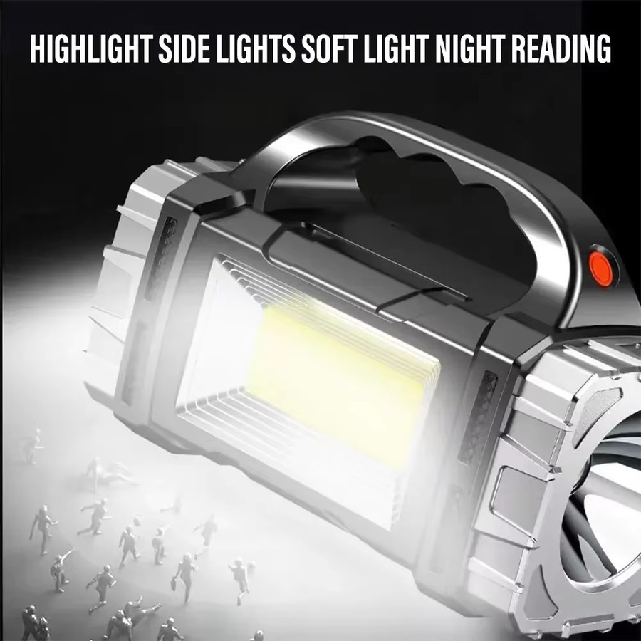 XIWANGFIRE Solar-Taschenlampe mit LED und COB-Arbeitslicht, wasserdichte wiederaufladbare USB-Taschenlampe in Schwarz für Camping und Outdoor - Bild 3