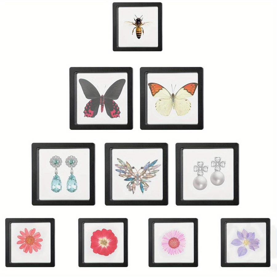 10er Set SZGTQ-001 3D-Schutzhüllen mit schwebendem Rahmen für Schmuck und Medaillen, Schwarz und Transparent, B/T/H: 9 x 9 x 2 cm - Bild 4