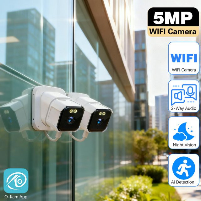 HKIXDISTE Mini-Fensterkamera mit 5 MP Auflösung, WLAN Dualband 5 GHz und 2,4 GHz, Nachtsicht, Bewegungserkennung und Zwei-Wege-Audio in Weiß - Bild 1