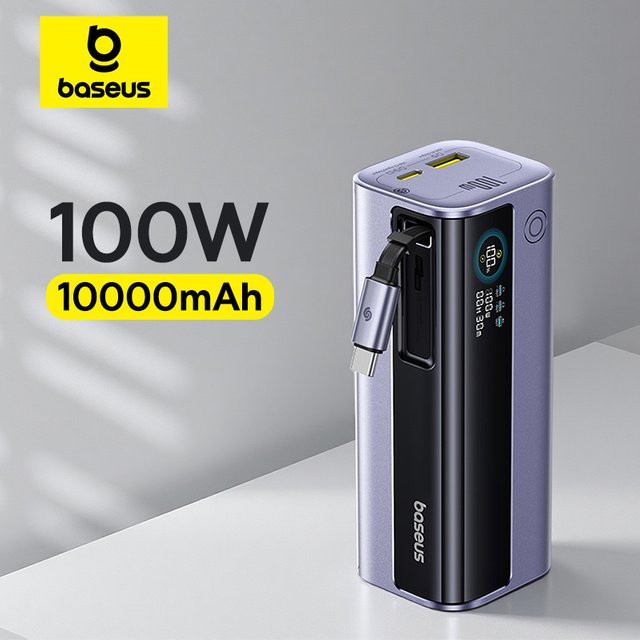 Baseus EnerGeek GR11 Powerbank 10000mAh mit 100W Schnellladung, integriertes USB-C-Kabel, PD & QC, USB-A und USB-C Anschlüsse, Grau - Bild 2