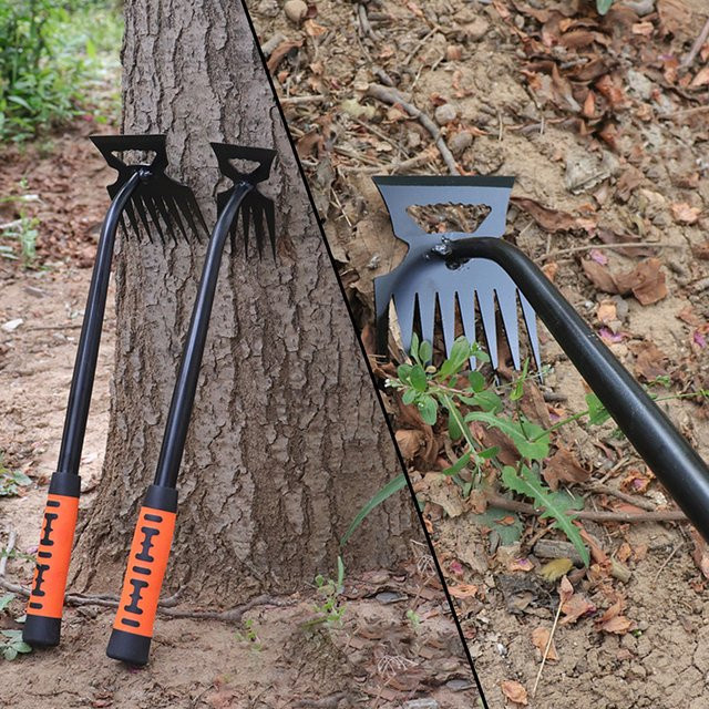 Aleekit 2-in-1 Unkraut-Reinigungsschaufel aus Edelstahl in Schwarz als doppelköpfiges Gartenrechen und Jätwerkzeug aus Metall - Bild 1