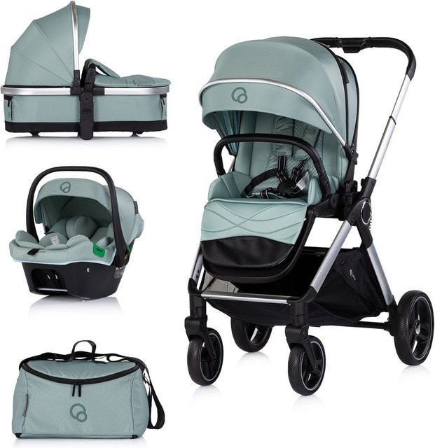Chipolino Kombikinderwagen Euphoria 3in1 mit Sportsitz, Babyschale und Babywanne, grün, klappbar und umbaubar - Bild 1
