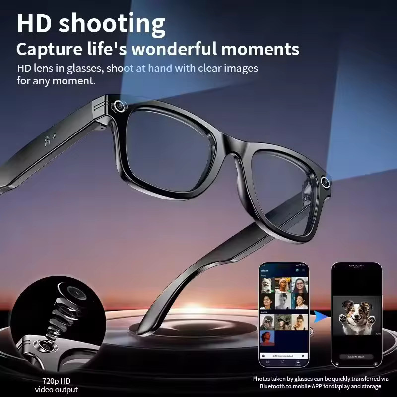 GUHUAVMI AI Smart Brille mit HD Kamera, Videoaufnahme, Sprachübersetzung und Bluetooth für Anrufe und Musik in Schwarz oder Blau - Bild 2
