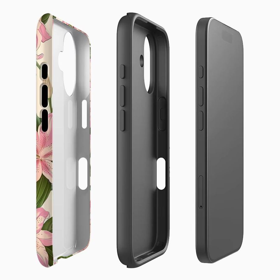 Potdemiel Handyhülle mit rosa Lilien-Muster für iPhone 17 16 15 14 13 Pro Max Plus, robuste ein- und doppelschichtige Magnet-Hülle, Pink/Mehrfarbig - Bild 2