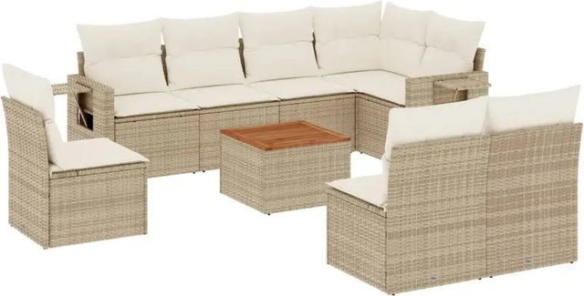 vidaXL 9-teilige Garten-Sofagarnitur aus Poly-Rattan mit Kissen in Beige - Bild 1