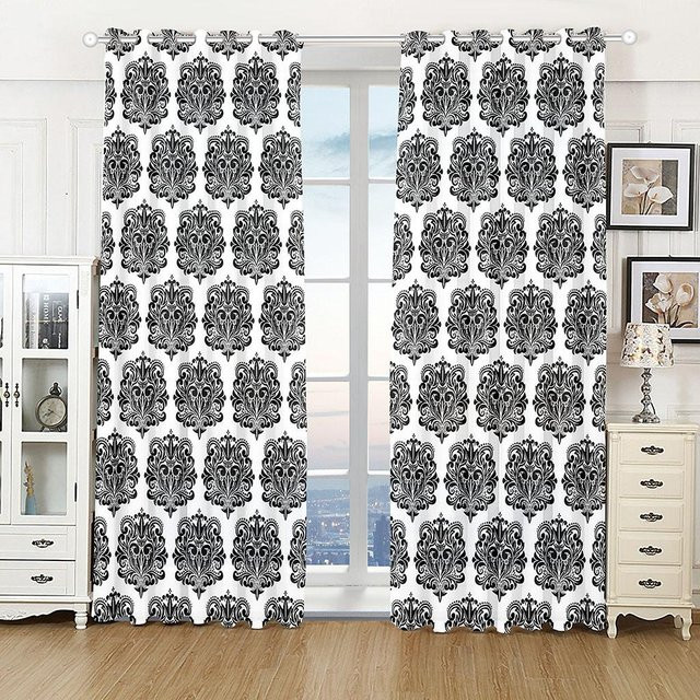 2er-Set Your Warm Home Fenstervorhänge mit 3D Psychedelischem Geometrie-Design in Schwarz, Transparent, Polyester, Breite: 100 cm, Höhe: 130 cm - Bild 1