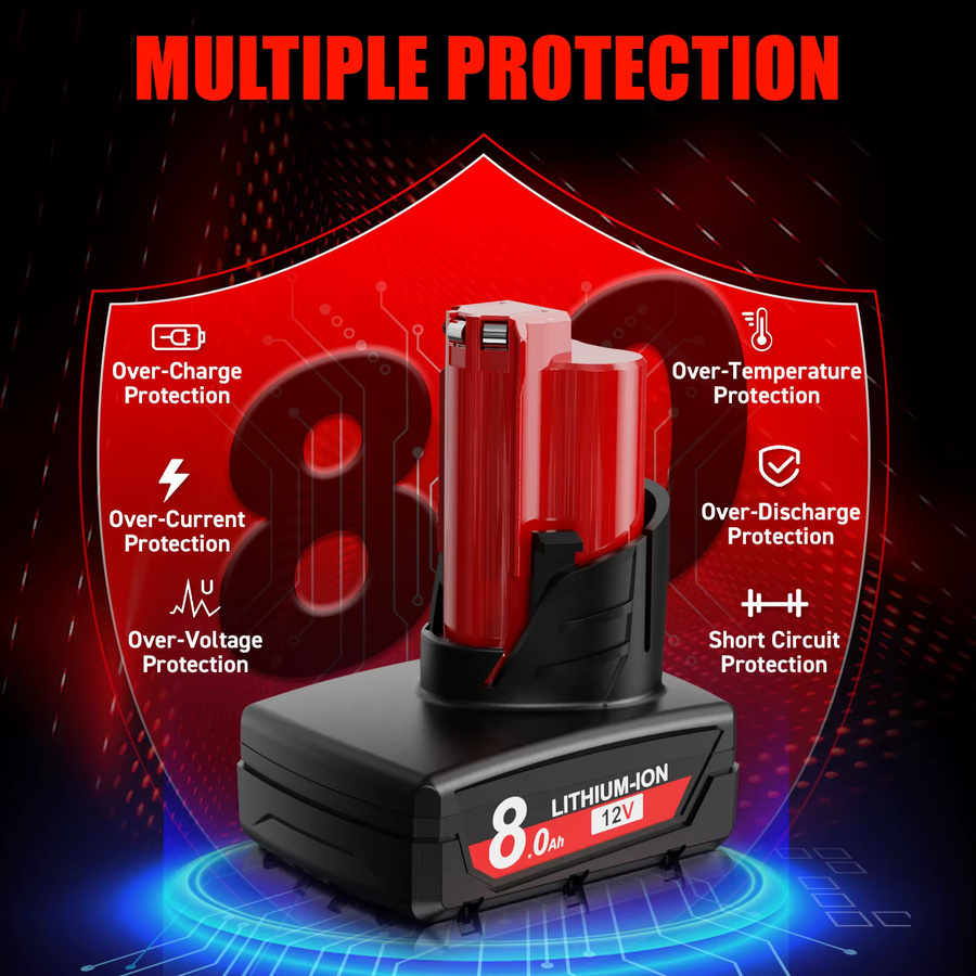 Milwaukee M12 Akku 12V 8,0 Ah mit Licht für Milwaukee M12 Werkzeuge 48-11-2402 48-11-2401 48-11-2411 - Bild 3