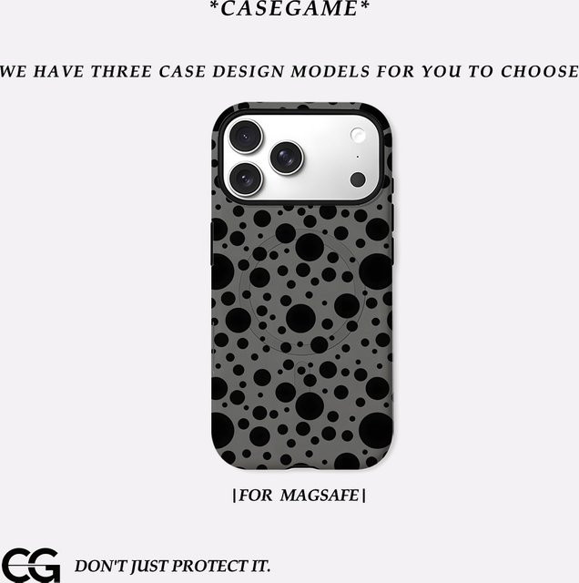 Casegame Matte Bumper MagSafe Schutzhülle für iPhone 17 16 15 14 13 Pro Max Plus Schwarz mit Punkt-Muster - Bild 1
