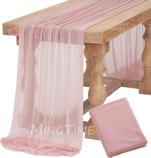 MINGTIME Tischläufer aus Leinen in Zartrosa und Weiß, Boho-Stil für Hochzeit und Party, Länge: 200 cm, Breite: 200 cm - Bild 1