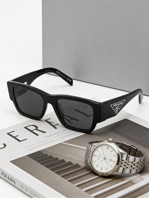 Prada PR10ZS Sonnenbrille, Quadratisch, Acetat, Schwarz, Herren, Vollrand - Bild 1