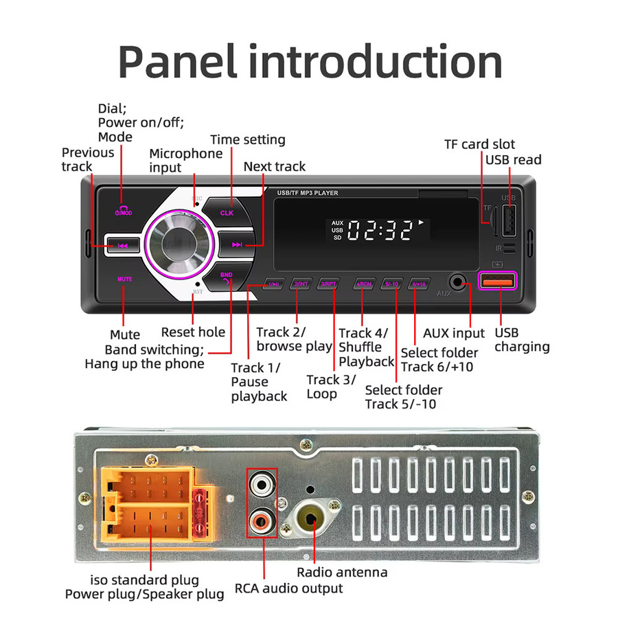 ESSGOO Single 1DIN Universal-Autoradio mit DAB+, Bluetooth, Freisprechfunktion, MP3-Player, USB, FM, Aux-In und 7 Farben Beleuchtung in Schwarz - Bild 2