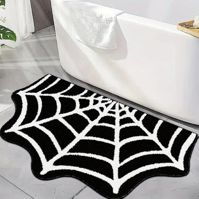 VIKAMA Spinnennetz Badezimmer-Bodenmatte in Schwarz, rutschfester Gothic-Teppich zur Raumdekoration - Bild 1