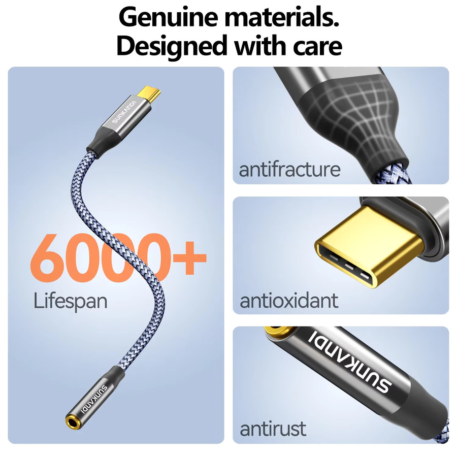 SUNKANDI USB-C auf 3,5 mm Klinke Kopfhörer-Adapter in Grau für iPhone 16 15 und Samsung Xiaomi - Bild 2