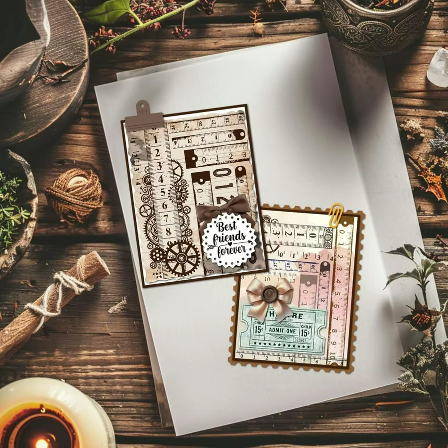 Transparenter Retro-Stempel im Vintage-Stil mit Zahnrad-Lineal und Zahlen für die Kartenherstellung - Bild 4