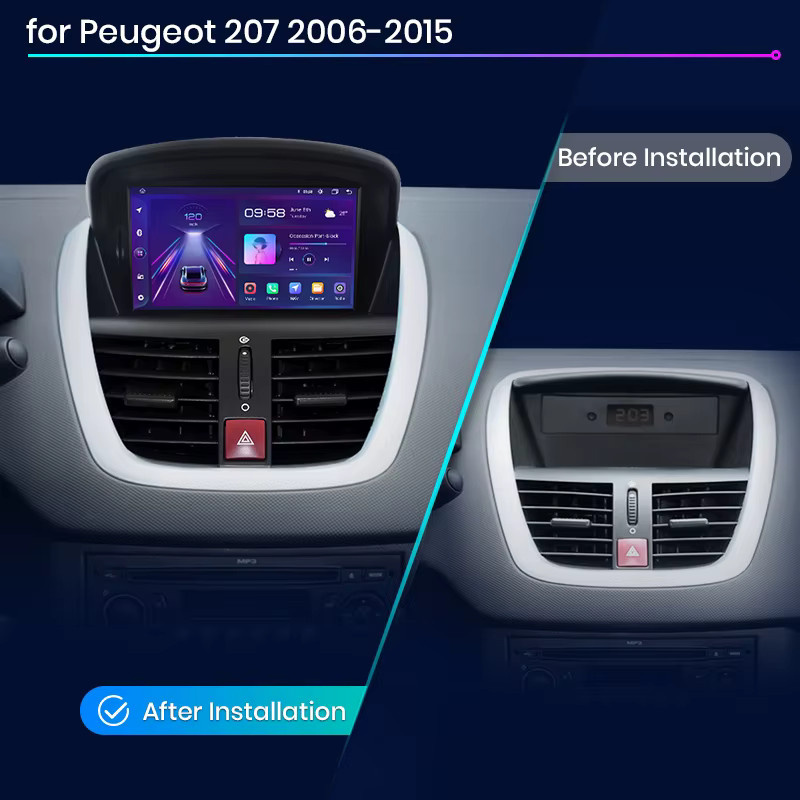 Junsun Android Autoradio mit 7 Zoll IPS-Touchscreen für Peugeot 207 und 207CC (2006-2015), kabelloses Apple CarPlay und Bluetooth, Farbe: Schwarz - Bild 2