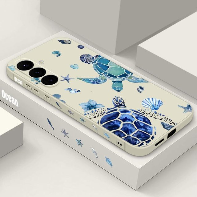 Weiche TPU-Handyhülle mit blauem Schildkröten-Print für Samsung Galaxy S24 S25 S23 S22 Ultra und weitere Modelle - Bild 1