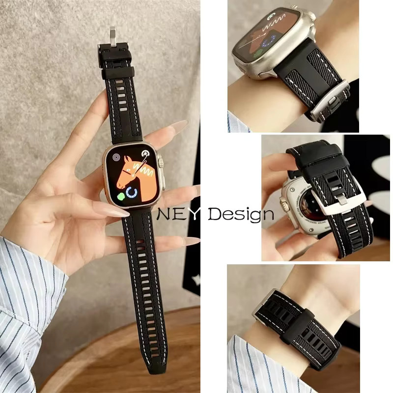 Uhrenarmband Silikon + Nylonarmband, Schwarz, Unisex - Bild 3