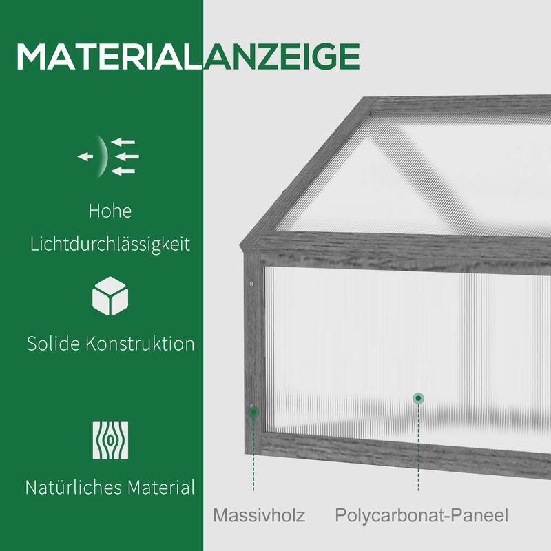 Outsunny Mini Gewächshaus aus Holz und Kunststoff in Grau, B/T/H: 90 x 52 x 49,5 cm - Bild 3
