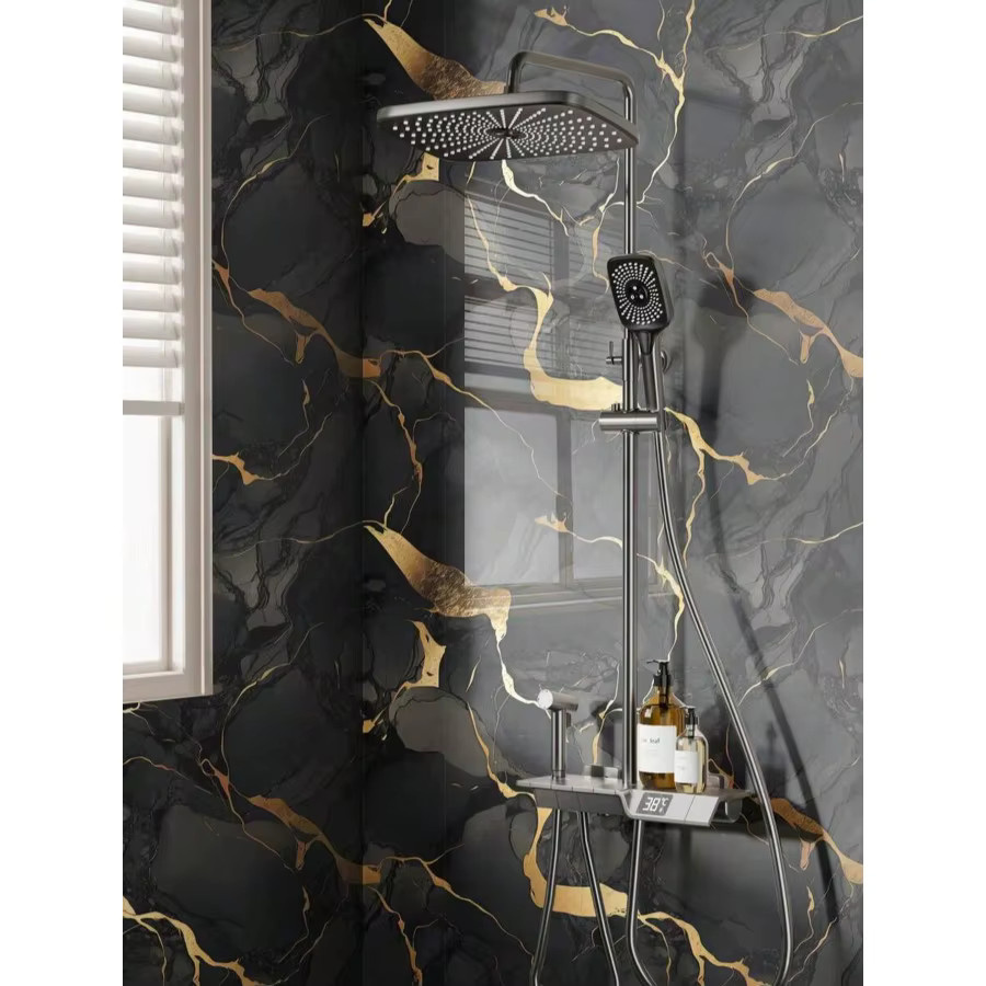 TTOKKONG WALLPAPER Selbstklebende Marmor Tapete in Schwarz mit metallischer und reflektierender Oberfläche, wasserdichte Wandgestaltung für moderne Dekorationen - Bild 3