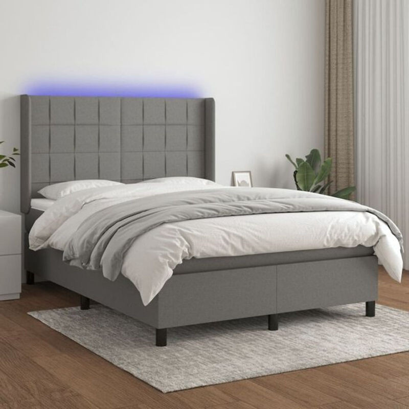 Vidaxl Boxspringbett mit Matratze und LED in Grau und Anthrazit, B/T/H: 140 x 190 x 118 cm - Bild 1
