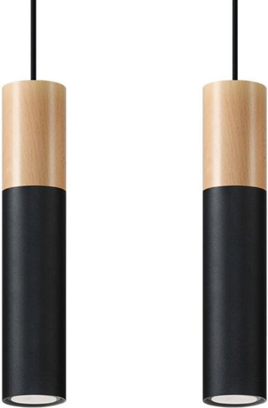 Sollux Hängelampe Pablo Pendelleuchte in Schwarz und Natur aus Stahl und Holz mit 2x GU10 Neutralweiß - Bild 1