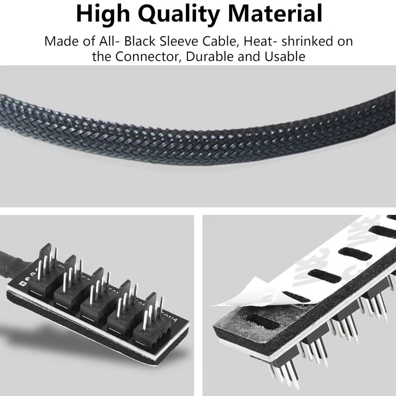 OUYUANSU 4-Pin PWM PC Lüfter Hub 5-Wege-Splitter für Gehäuse und Motherboard, Schwarz - Bild 4