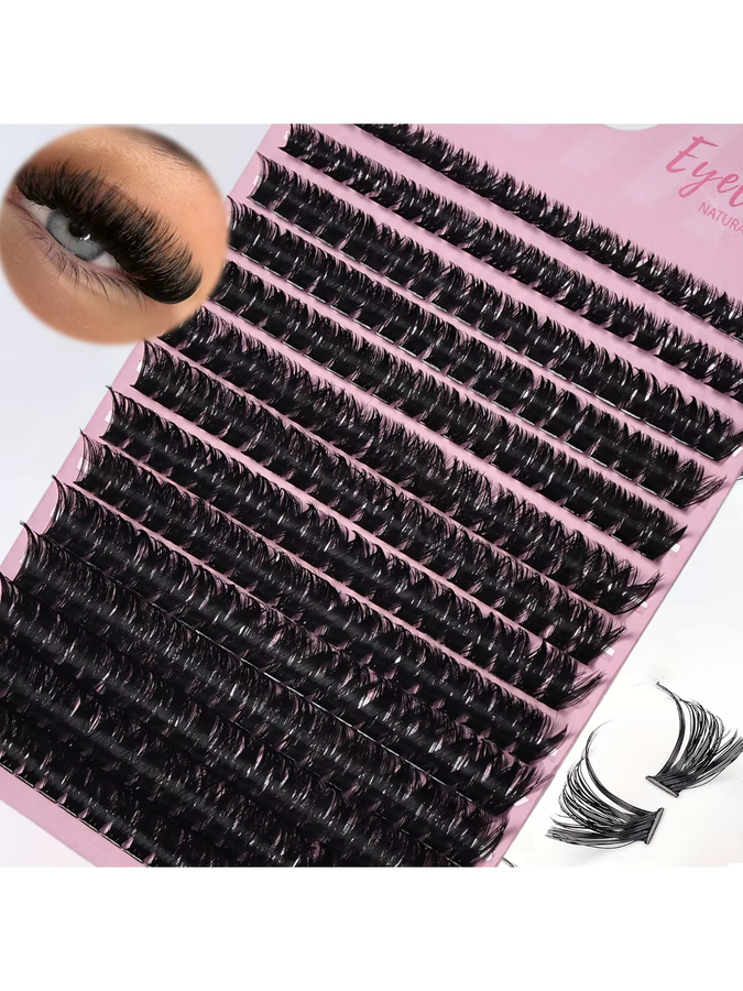 JIEFUXIN Einzelwimpern Cluster, 280 Stück, D Curl Wispy, 8–16 mm - Bild 6