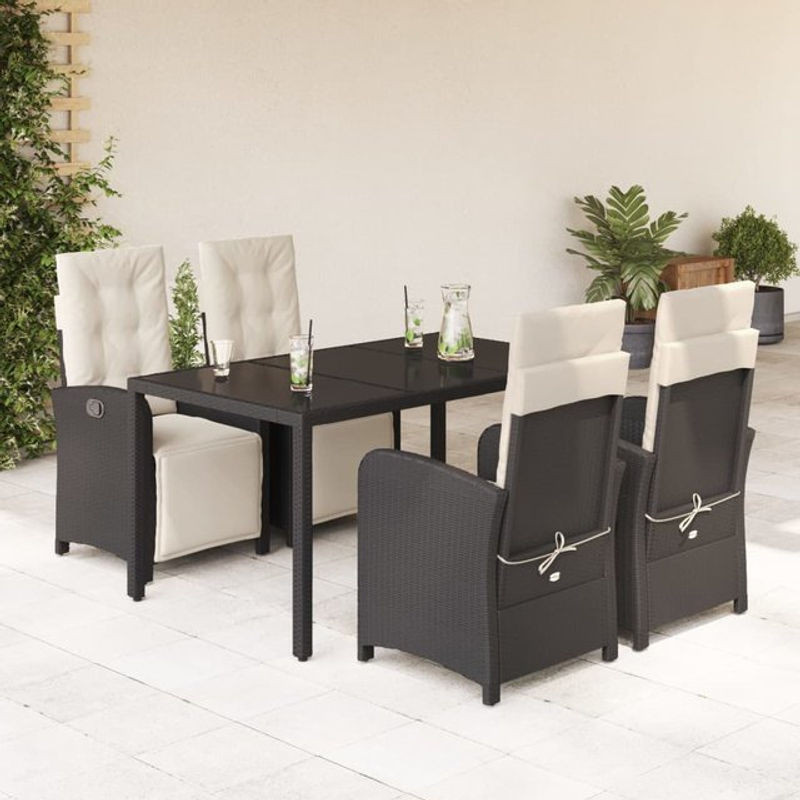 Vidaxl Gartenmöbel-Set aus Polyrattan mit Kissen, 5-teilig, Schwarz - Bild 1