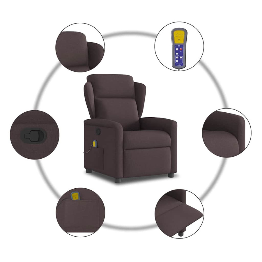vidaXL Massagesessel Dunkelbraun mit Liegefunktion und Vibrationsfunktion aus Stoff - Bild 6