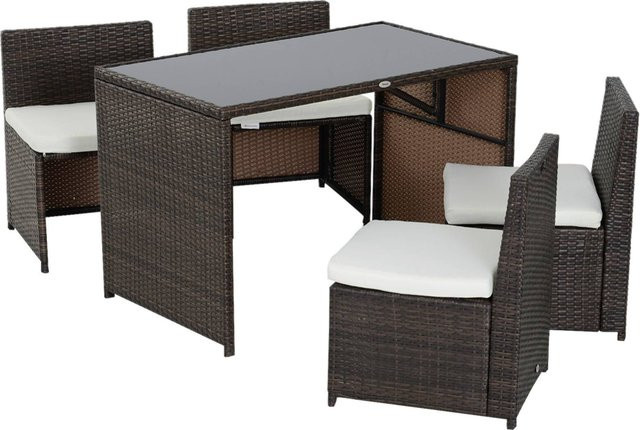 Outsunny Garten-Garnitur aus Polyrattan mit Tisch und Stühlen in Braun und Creme - Bild 1