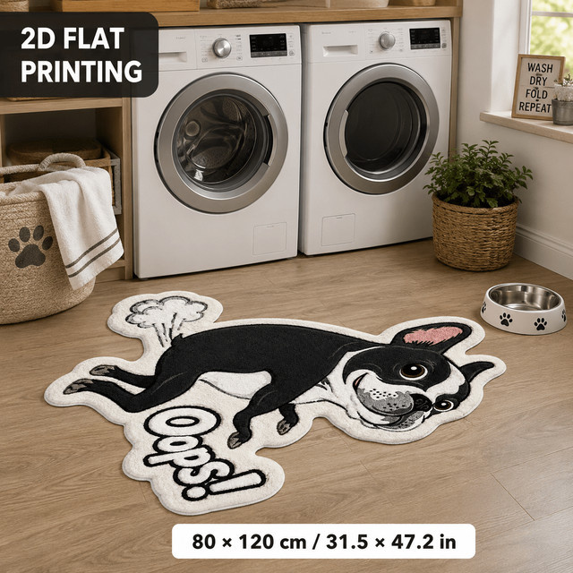 Rutschfeste Badematte mit Französische Bulldogge Motiv von VIKAMA in Schwarz, weich und waschbar, B/T: 90 x 60 cm - Bild 1