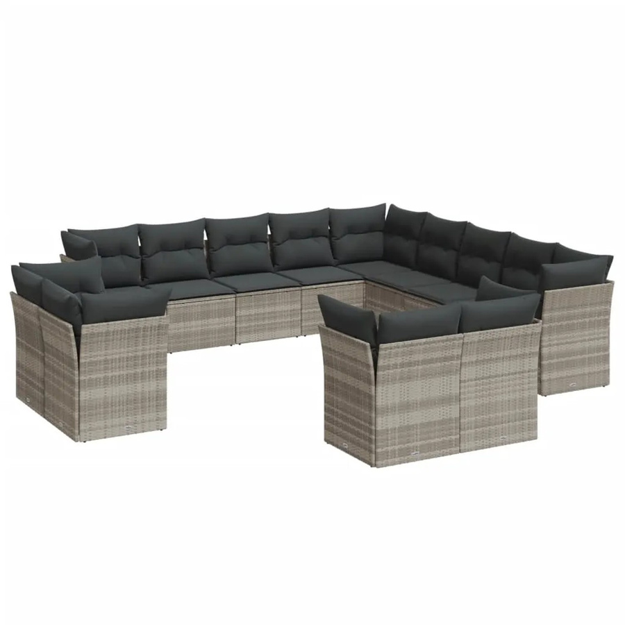 vidaXL 13-tlg. Garten-Sofagarnitur in U-Form aus Polyrattan mit Kissen, Hellgrau - Bild 2