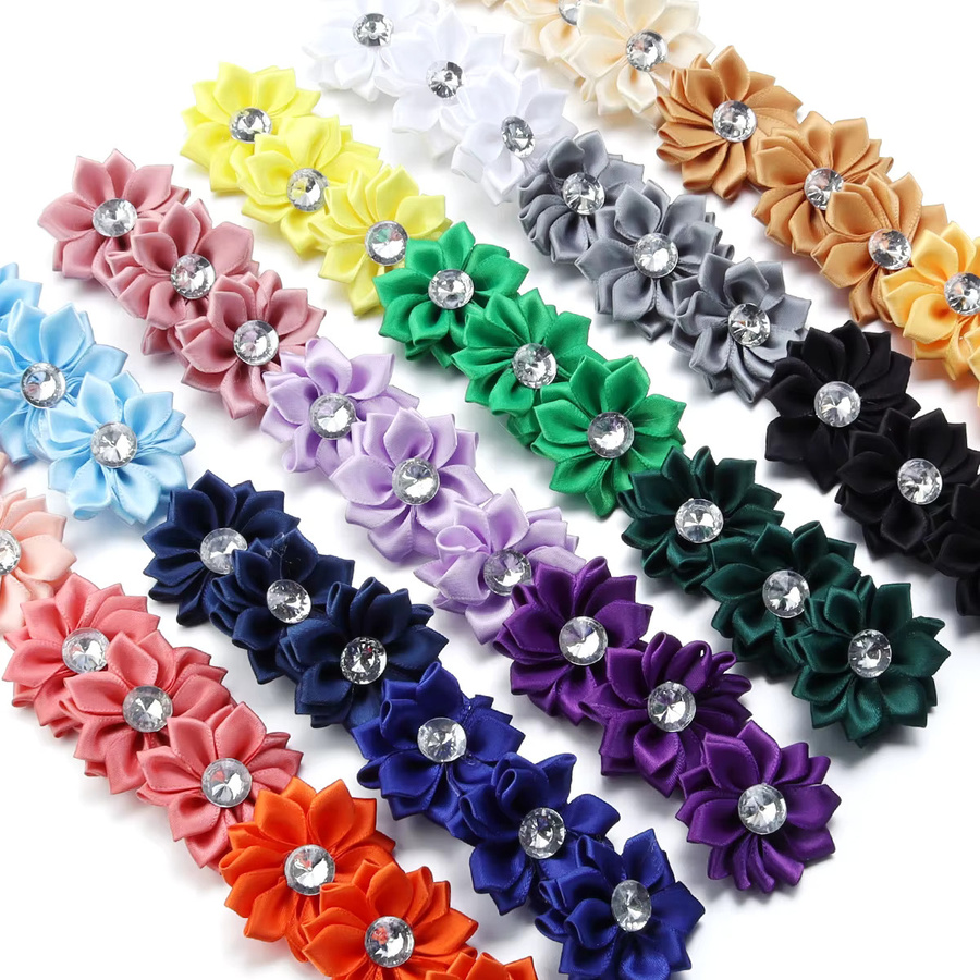 20 Stück Louleur Mini-Satinband-Blumen mit Strass in Bunt und Lila, Durchmesser: 4 cm, handgemachtes Zubehör für DIY-Kleidung, Nähen und Dekoration - Bild 5
