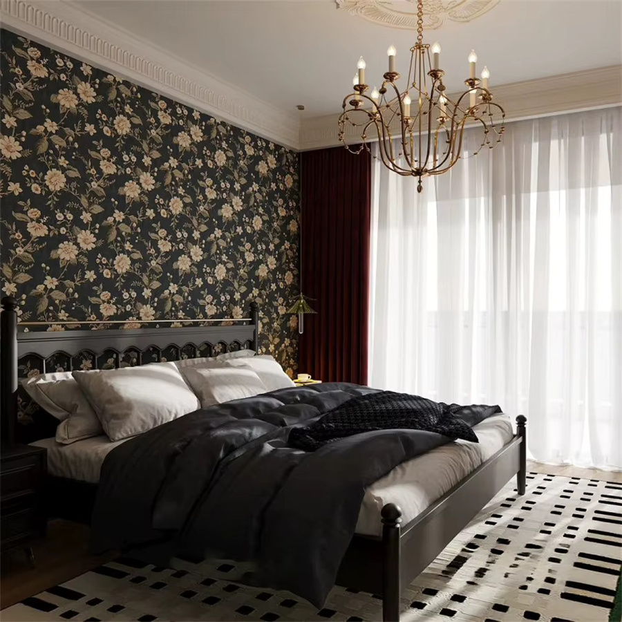 Beibehang Französische Tapete mit Blumenmuster in Schwarz für Wohnzimmer, Schlafzimmer, Esszimmer und Eingangsbereich - Bild 2