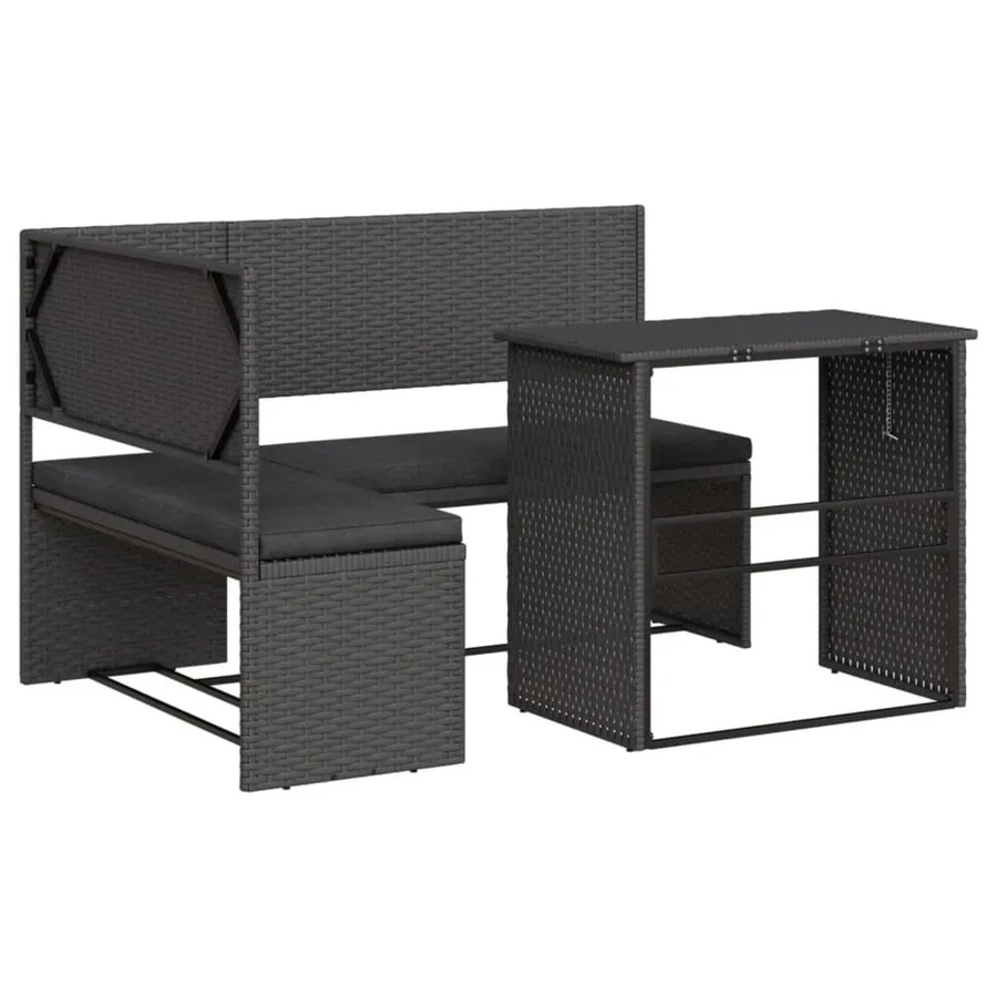 vidaXL Gartensofa in L-Form aus PE-Rattan mit Klapptisch und Sitzkissen in Schwarz - Bild 2